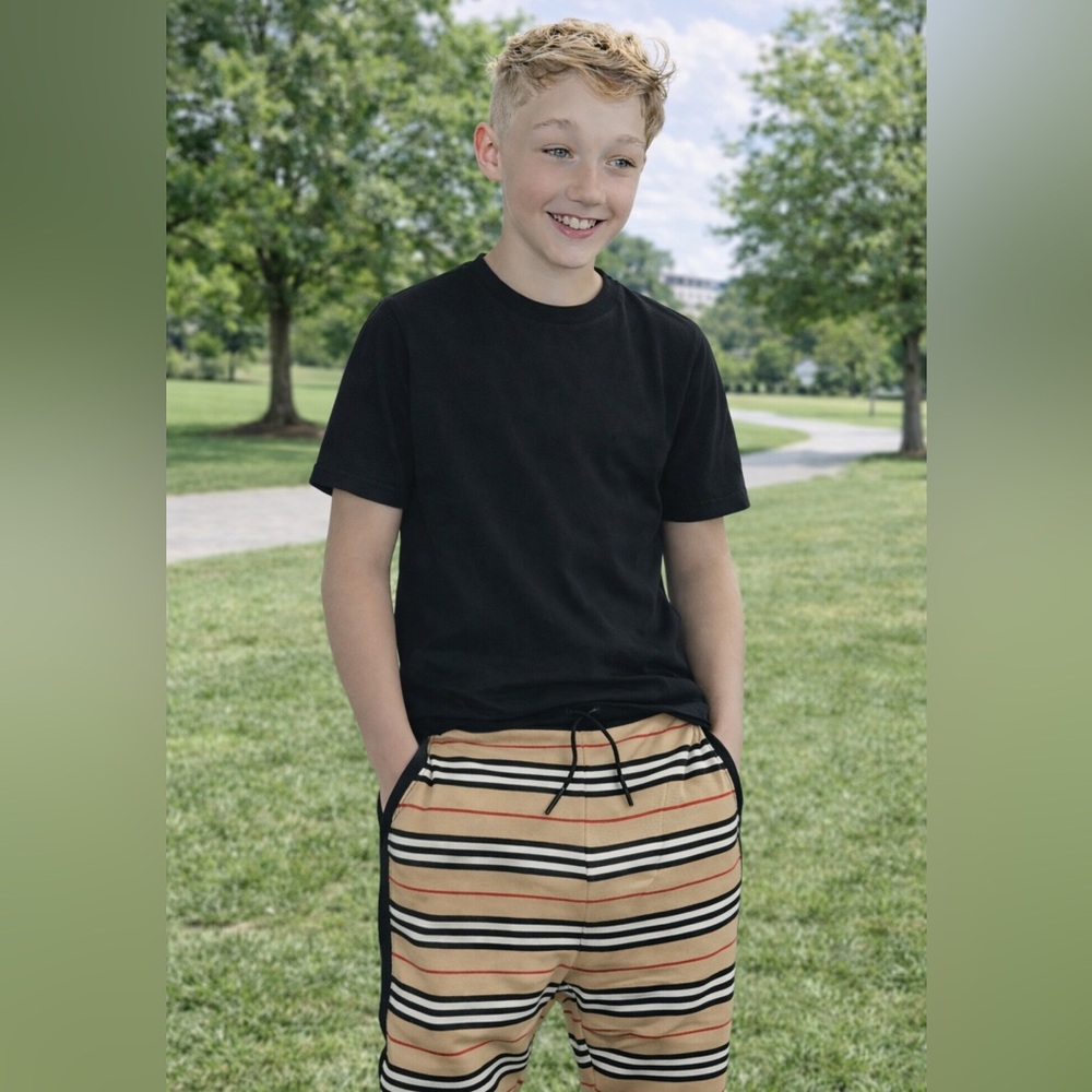 Burberry 100% Cotton Striped Kids Joggers